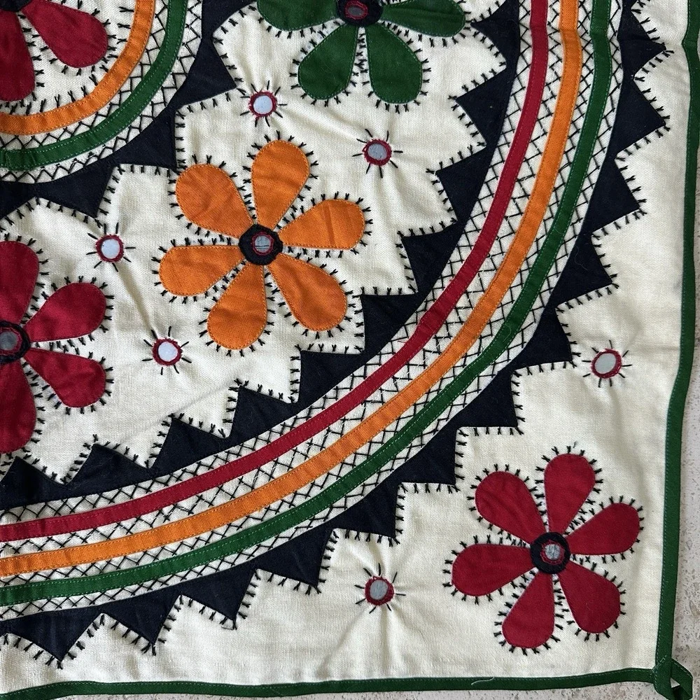 Uzbek Suzani Embroidered Wall Hanging Tapestry 23x23 Inch‎ Medallion Crystals